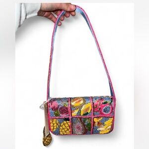 Colorful Fruit Summer Pineapple Beaded Women's Shoulder Bag Made in India